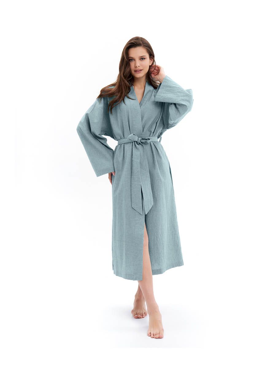 Банный Халат женский из хлопка Light-blue melange