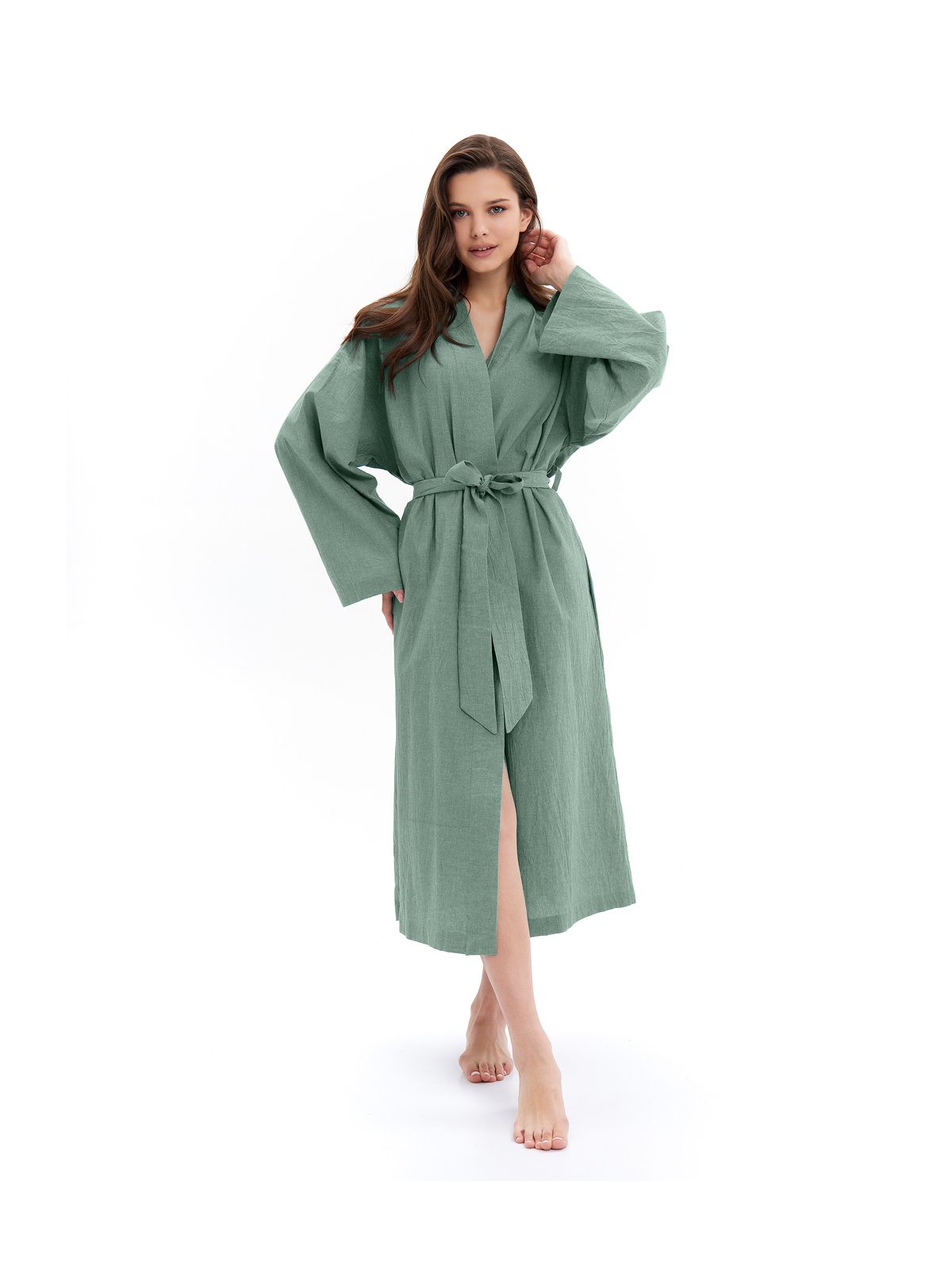 Банный Халат женский из хлопка Light-green melange