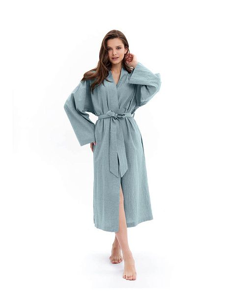 Халат женский из хлопка Light-blue melange